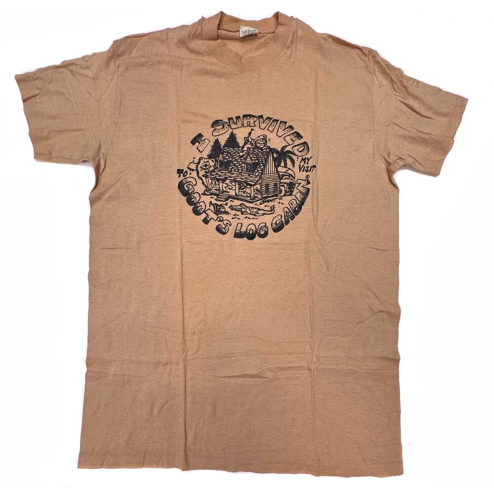 Vintage 80s T Shirt Tan XL Single Stitch Florida Gun Alligator Bear